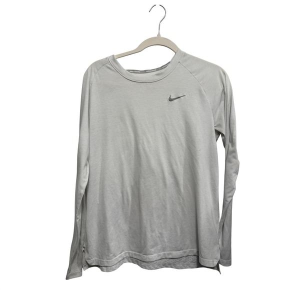 Nike Tops - Nike Dri FIT Running Shirt Womens Large White Long‎ Sleeve Perforated Workout